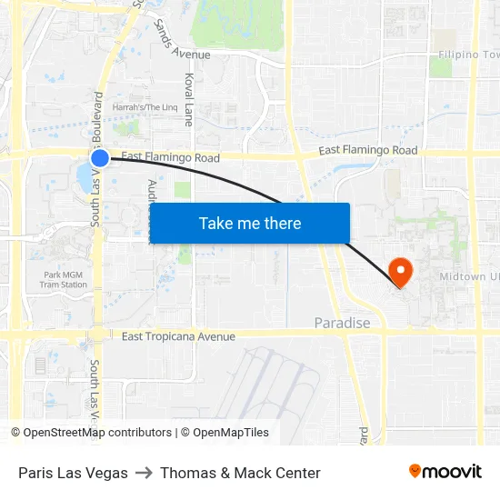Paris Las Vegas to Thomas & Mack Center map