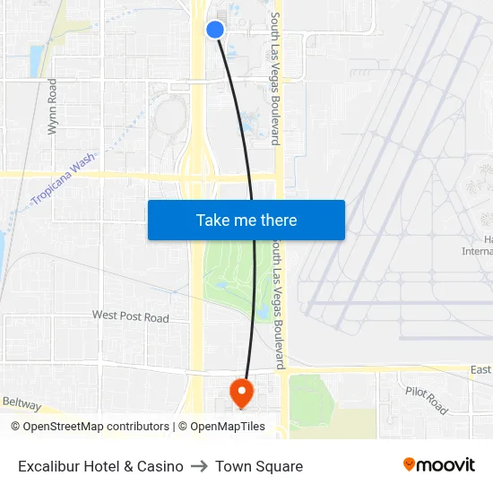 Excalibur Hotel & Casino to Town Square map