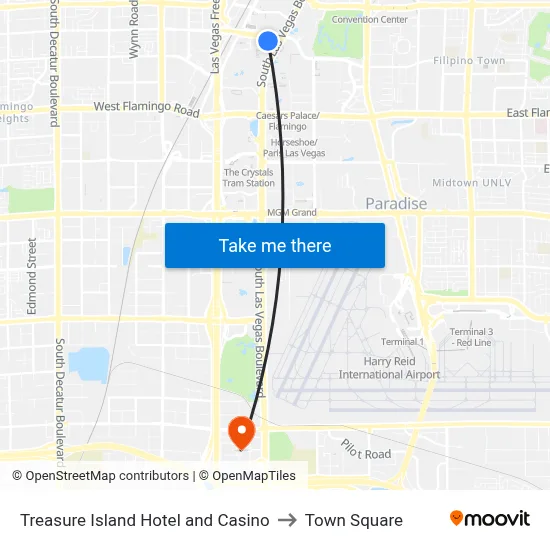 Treasure Island Hotel and Casino to Town Square map