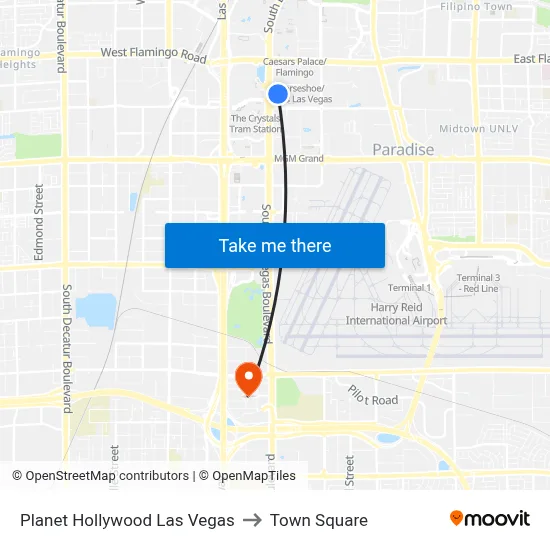 Planet Hollywood Las Vegas to Town Square map
