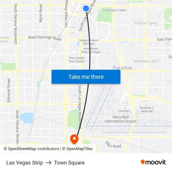 Las Vegas Strip to Town Square map