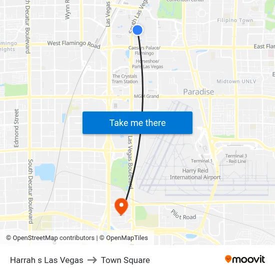 Harrah s Las Vegas to Town Square map