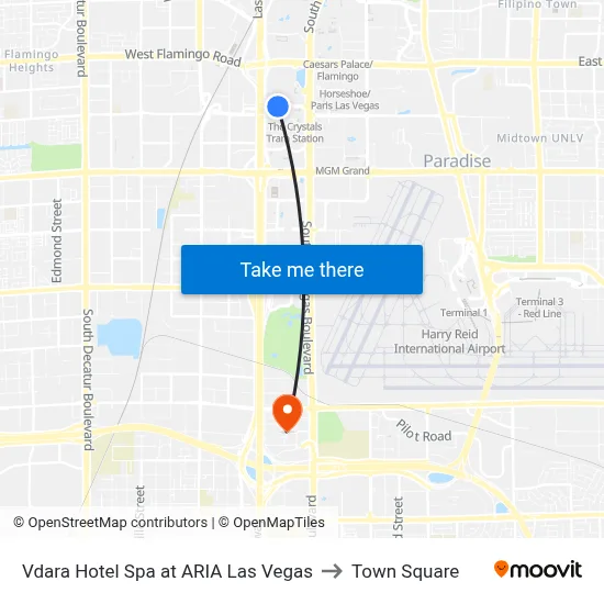 Vdara Hotel Spa at ARIA Las Vegas to Town Square map