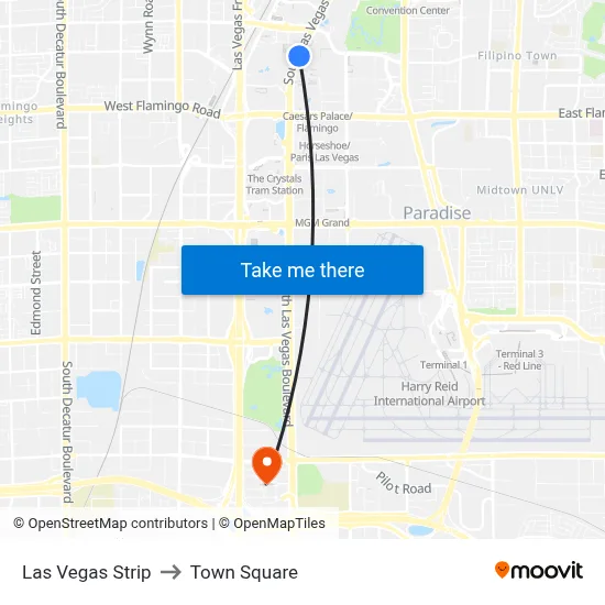 Las Vegas Strip to Town Square map
