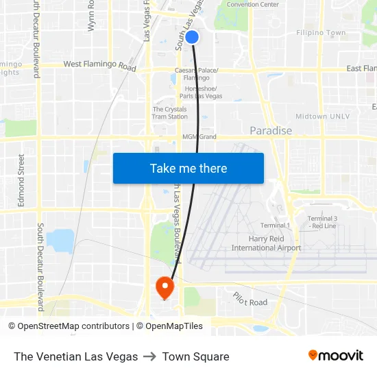 The Venetian Las Vegas to Town Square map