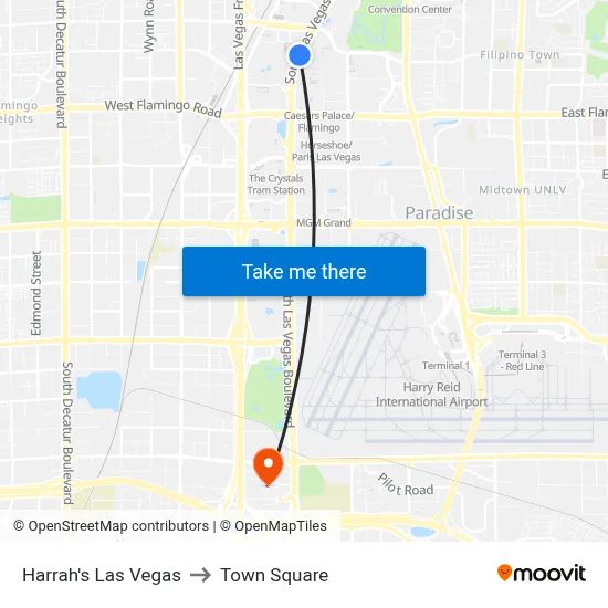 Harrah's Las Vegas to Town Square map