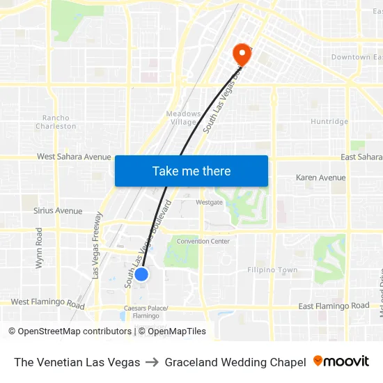 The Venetian Las Vegas to Graceland Wedding Chapel map