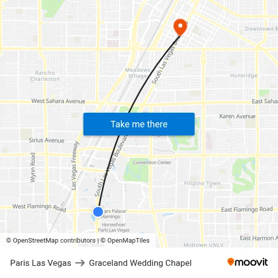 Paris Las Vegas to Graceland Wedding Chapel map