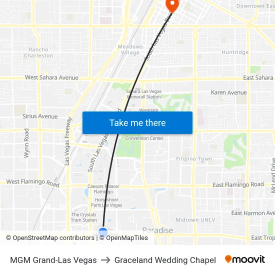 MGM Grand-Las Vegas to Graceland Wedding Chapel map