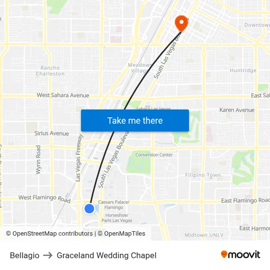 Bellagio to Graceland Wedding Chapel map