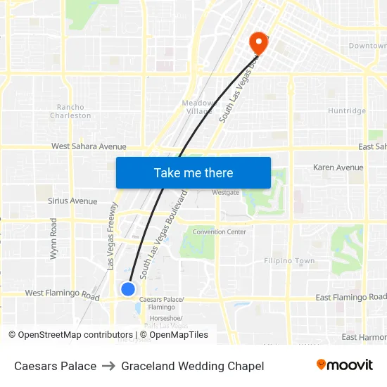 Caesars Palace to Graceland Wedding Chapel map