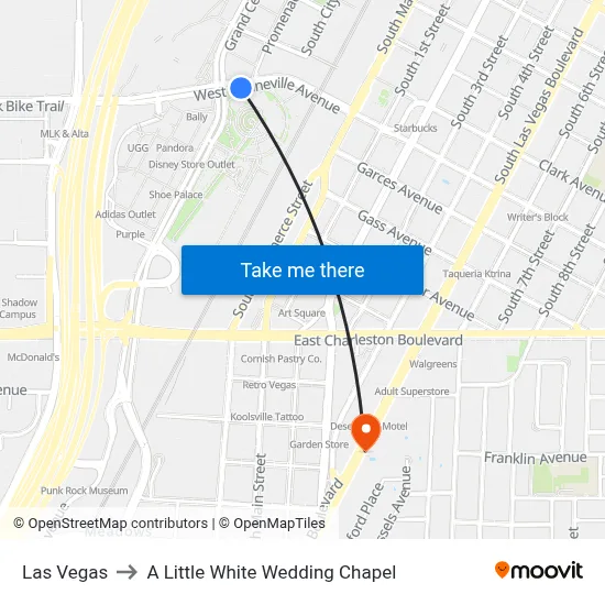 Las Vegas to A Little White Wedding Chapel map