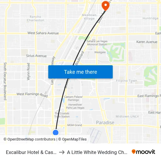 Excalibur Hotel & Casino to A Little White Wedding Chapel map
