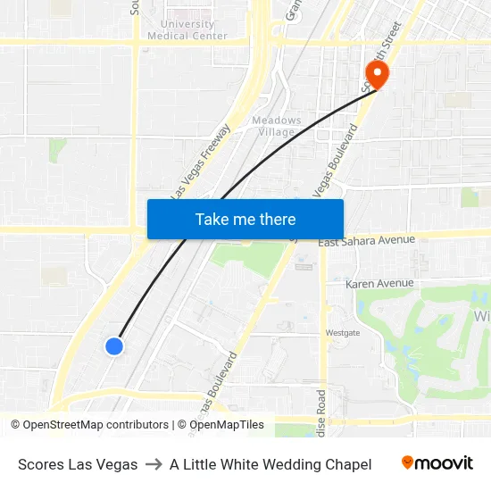 Scores Las Vegas to A Little White Wedding Chapel map