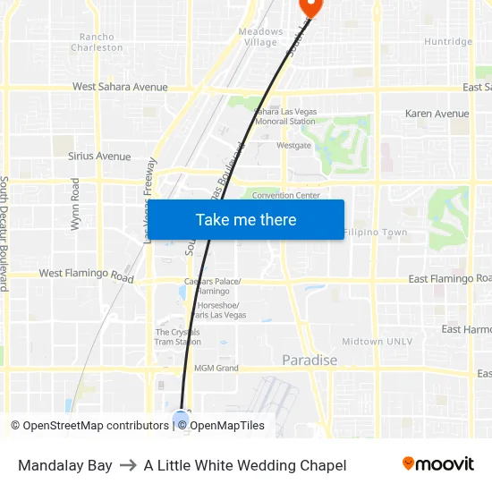 Mandalay Bay to A Little White Wedding Chapel map