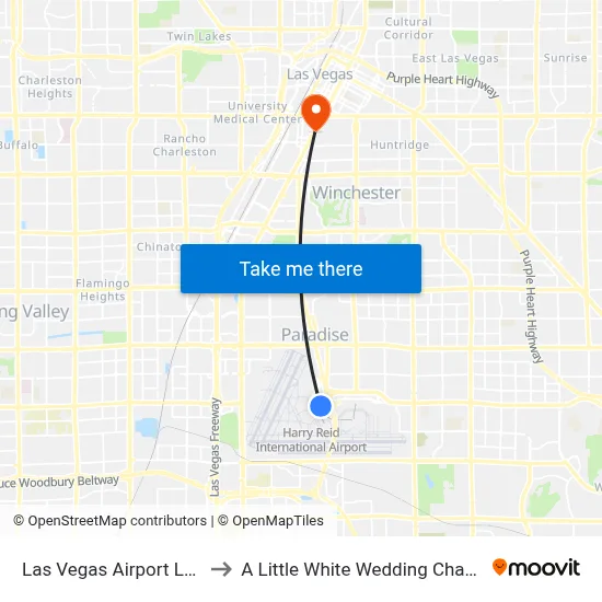 Las Vegas Airport LAS to A Little White Wedding Chapel map