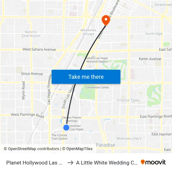 Planet Hollywood Las Vegas to A Little White Wedding Chapel map
