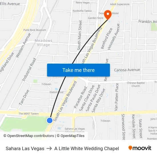 Sahara Las Vegas to A Little White Wedding Chapel map