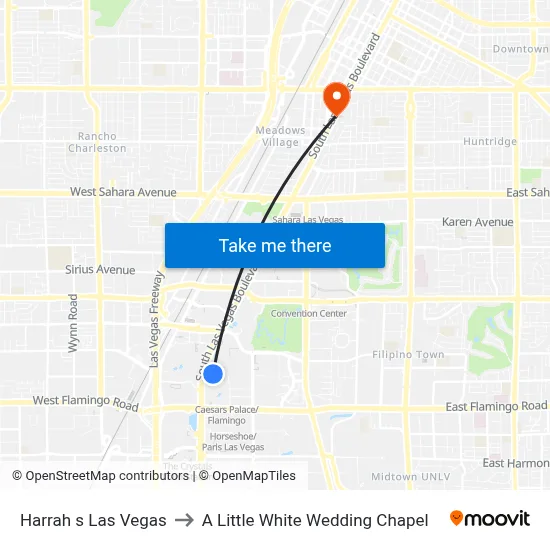 Harrah s Las Vegas to A Little White Wedding Chapel map