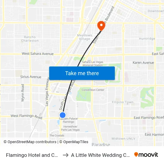 Flamingo Hotel and Casino to A Little White Wedding Chapel map