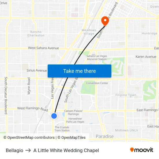 Bellagio to A Little White Wedding Chapel map