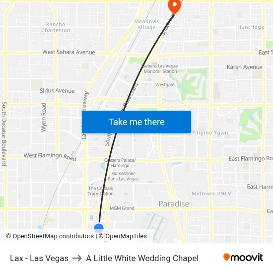 Lax - Las Vegas to A Little White Wedding Chapel map