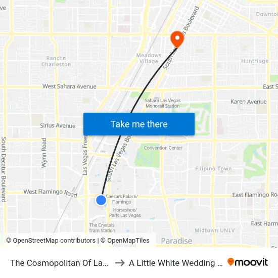The Cosmopolitan Of Las Vegas to A Little White Wedding Chapel map
