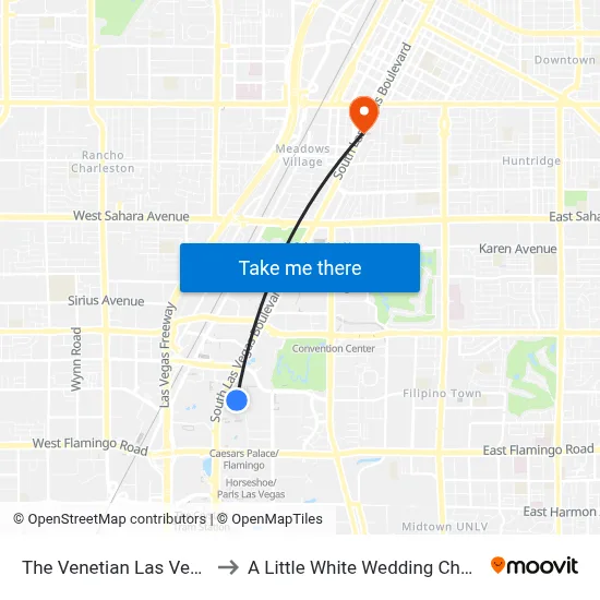 The Venetian Las Vegas to A Little White Wedding Chapel map