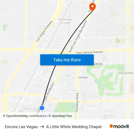 Encore Las Vegas to A Little White Wedding Chapel map