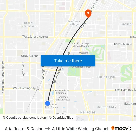 Aria Resort & Casino to A Little White Wedding Chapel map