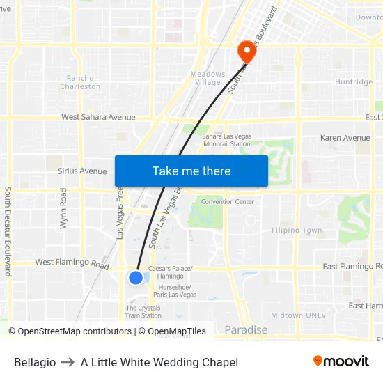 Bellagio to A Little White Wedding Chapel map