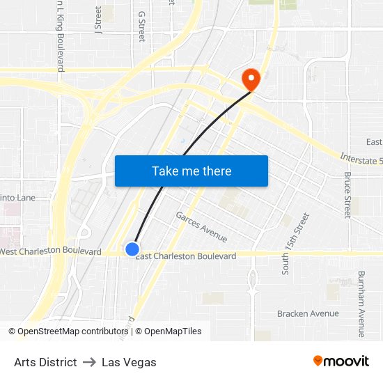 Arts District to Las Vegas map