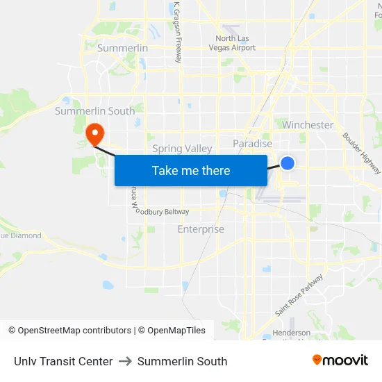 Unlv Transit Center to Summerlin South map