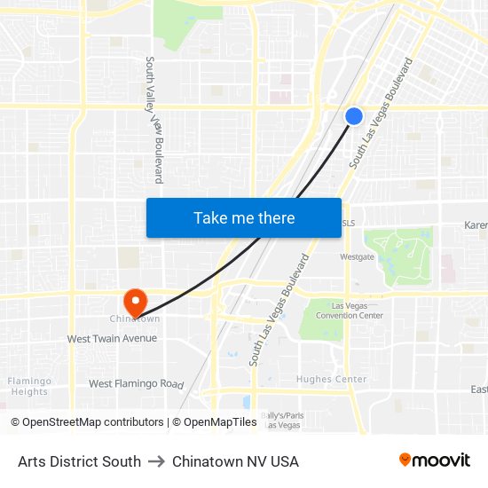 Arts District South to Chinatown NV USA map