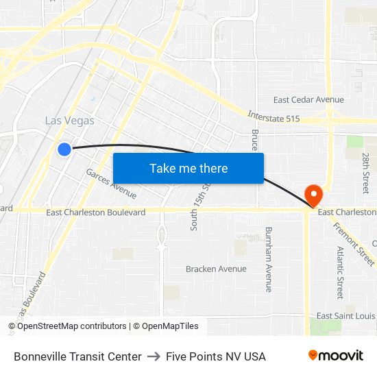 Bonneville Transit Center to Five Points NV USA map