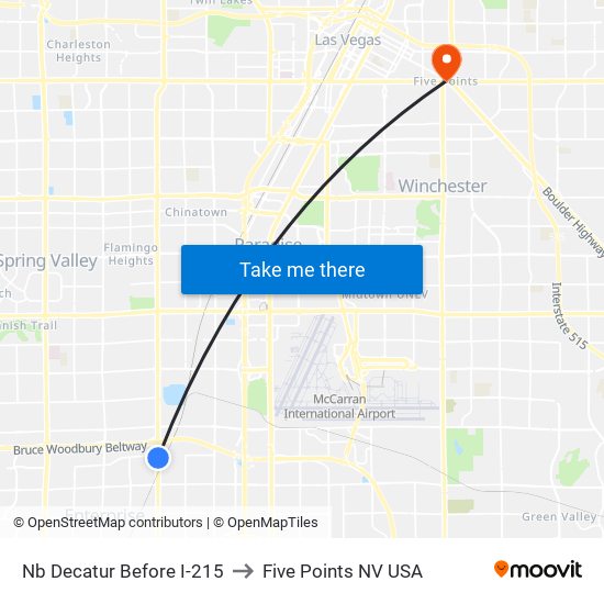 Nb Decatur Before I-215 to Five Points NV USA map