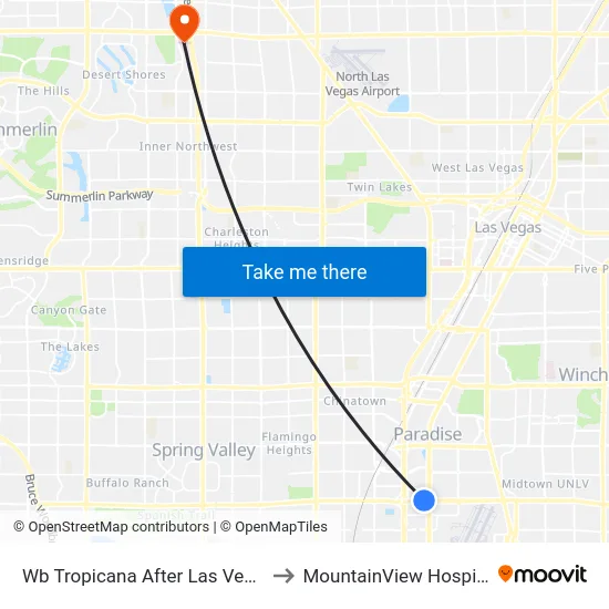 Wb Tropicana After Las Vegas to MountainView Hospital map