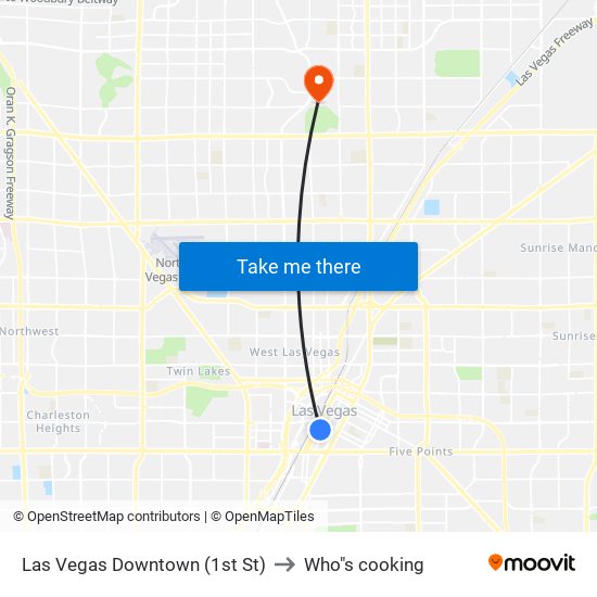 Las Vegas Downtown (1st St) to Who"s cooking map