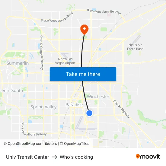 Unlv Transit Center to Who"s cooking map