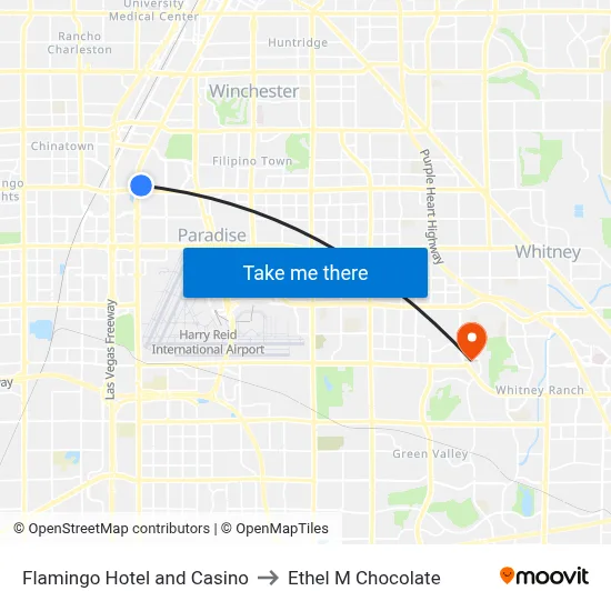 Flamingo Hotel and Casino to Ethel M Chocolate map