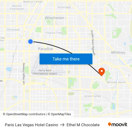 Paris Las Vegas Hotel Casino to Ethel M Chocolate map