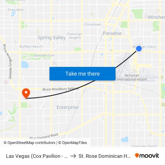 Las Vegas (Cox Pavilion - University Of Nevada, Las Vegas) to St. Rose Dominican Hospitals - San Martin Campus map