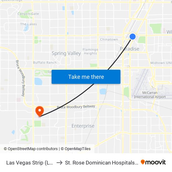 Las Vegas Strip (Las Vegas Blvd) to St. Rose Dominican Hospitals - San Martin Campus map