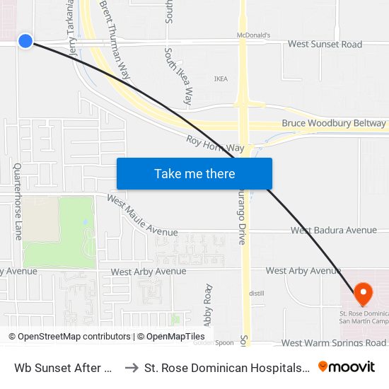 Wb Sunset After Medical Center to St. Rose Dominican Hospitals - San Martin Campus map