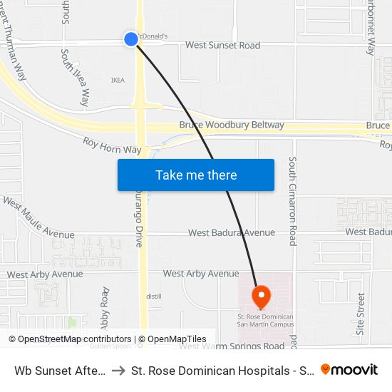 Wb Sunset After Durango to St. Rose Dominican Hospitals - San Martin Campus map