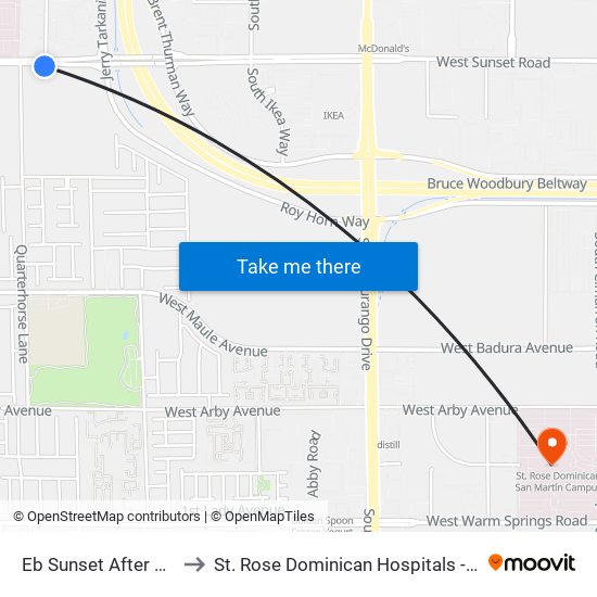 Eb Sunset After Quarterhorse to St. Rose Dominican Hospitals - San Martin Campus map