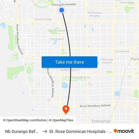 Nb Durango Before Westcliff to St. Rose Dominican Hospitals - San Martin Campus map