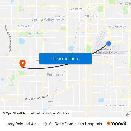 Harry Reid Intl Airport Zero Level to St. Rose Dominican Hospitals - San Martin Campus map