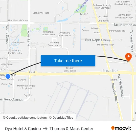 Oyo Hotel & Casino to Thomas & Mack Center map