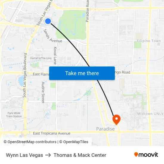 Wynn Las Vegas to Thomas & Mack Center map